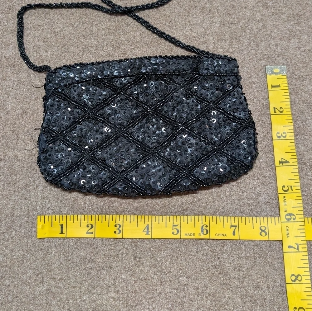 La Regale Vintage Elegant Black Sequin Women's Bag Clutch Purse